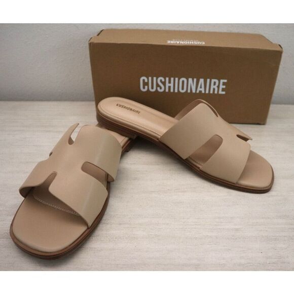 Cushionaire Women's Sz 12W Tan Voyage Slide Sandals + Memory Foam - Picture 1 of 16